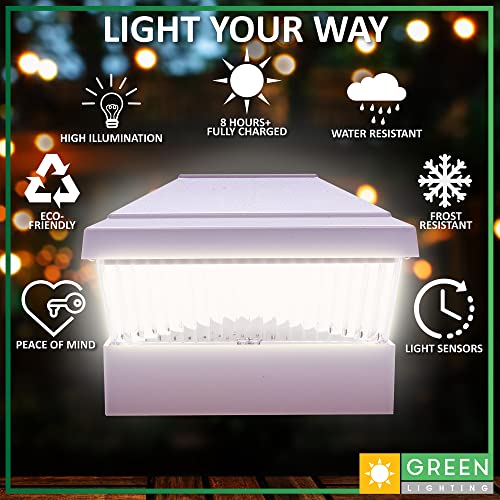 GreenLighting Classic Solar Post Cap Lights - Fits 5x5 PVC/Vinyl Outdoor Solar Powered Post Cap Light, Fence, Deck, Garden - Bright LED, Waterproof White 8 Pack - color: White Classic, size: 8 Pack