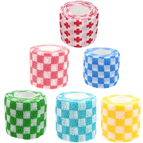 Self Adhesive Bandage Wrap Animal Cohesive Bandage Self Adherent Wrap First Aid Tape for Dogs Cats Horses Birds & Wrist Healing Ankle Sprain (2 Inch Grid Set 6 Rolls) - color: 2 Inch Grid Set 6 Rolls