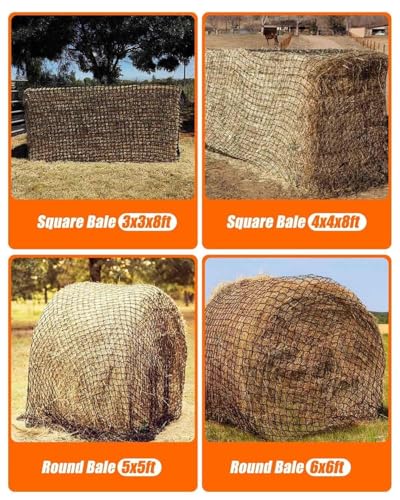 6x6ft Round Bale Hay Net, Knotless Slow Feeder Hay Net for Horses | Fits Round Bales 4x4 5x5 6x6ft and Square Bales 3x3x8 4x4x8 5x5x8ft, for Horses Cattle Sheep, with 1.75in Holes - size: 6x6Ft