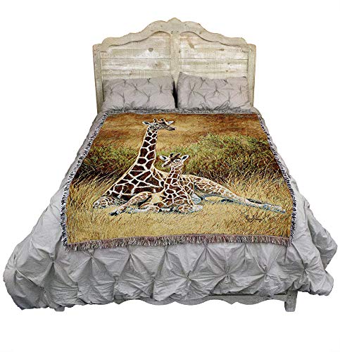 Pure Country Weavers Mother and Son Giraffe Blanket by Lucie Bilodeau - Gift Tapestry Throw Woven from Cotton - Made in the USA (72x54) - color: Giraffe