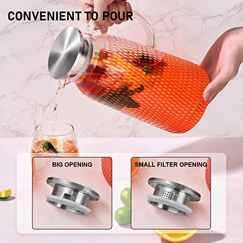 Aofmee 80oz Glass Pitcher with Lid, 2.4 Liter Water Pitcher, Glass Carafe for Cold or Hot Beverages, Sun Tea Jar, Easy Clean Heat Resistant Jug for Juice, Milk | Thickened Borosilicate Glass Iced Tea Pitcher, Drip-free Spout, Heat Resistant, Stovetop Dish