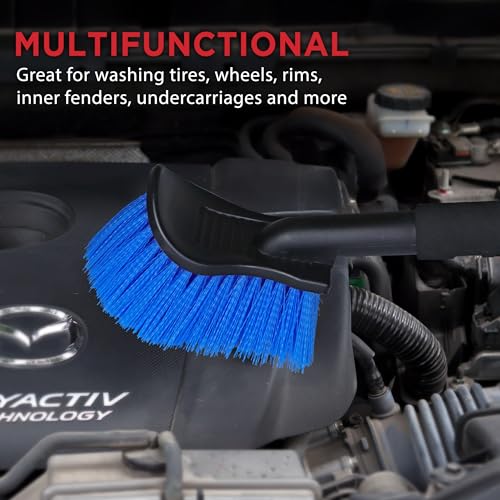 TAKAVU 17.5in Tire Brush, Stiff Bristle Long Handle, Heavy Duty (Blue) | Scrubs Sidewalls, Brake Dust & Wheel Wells on Cars, Trucks, RVs & Mats - color: Blue