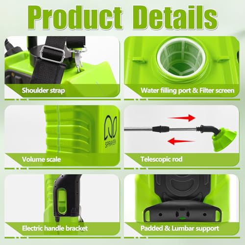 Battery Powered Backpack Sprayer 3 Gallon, Electric Garden Sprayer in Lawn | Digital Display, 3 Adjustable Pressures, Sprayer with 2.2Ah Battery & Charger Included, 45PSI, Telescopic Wand, 5 Nozzles