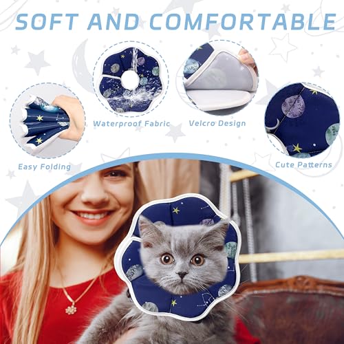 Soft Adjustable Cat Cone Collar, Comfortable Cat Recovery Collar | Suitable for Various Types of Cats,Elizabethan Neck Protective Collar for Cats After Surgery (Blue, Small) - color: Blue, size: Small