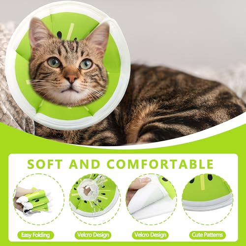 Soft Adjustable Cat Cone Collar, Comfortable Cat Recovery Collar | Suitable for Various Types of Cats,Elizabethan Neck Protective Collar for Cats After Surgery (Kiwifruit, Medium) - color: Kiwifruit, size: Medium