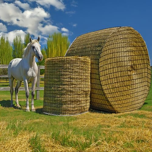 Round Bale Hay Net for Horses, Durable Knotless Nylon Slow Feeder,6x6 ft, Reduces Hay Waste, Ideal for Outdoor Use, Promotes Healthy Digestion (6 * 6FT) - size: 6*6FT