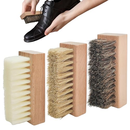 3 Small Shoe Cleaning Brush Set, Boots Sneaker Shoes Cleaner with Nylon, Boar and Horsehair Bristles, Suede Brush Polish Cleaning Brush for Leather, Canvas, Textile, Bags and More