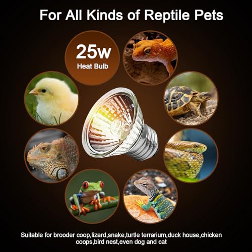 25W Uva Light Bulbs 4 Packs, Turtle Heat Lamp for Reptile | E26 Base Fit for Reptiles and Amphibian Tanks, Terrariums and Cages, Works with Various Lamp Fixtures