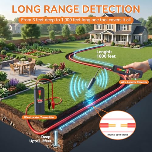 Underground Cable Locator, F04 Wire Tracer with Probe and Earphone, Cable Tester for Locating Breakage in Dog Fence, Irrigation Control & Electrical Wires - color: Blue