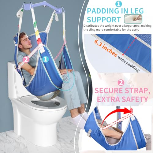 EZ Assistive Patient Lift Sling with Commode - Patient Lifting Slings for Transfer - Medical Full Body Straps for Elderly, Disabled,Nursing,Caregiver - SWL 500 lbs (Large-Blue-1 PC) - size: Large-Blue-1 PC