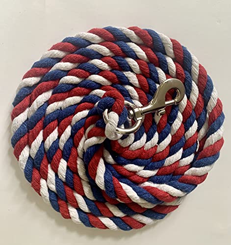 Majestic Ally Pack of 2 Solid Cotton Lead Rope for Horses & Livestock – 10 Foot Long and 5/8 inch Thick - Replaceable Heavy-Duty Satin Bolt Snap – Handmade – Soft, Broken in Feel (Patriotic) - color: Patriotic