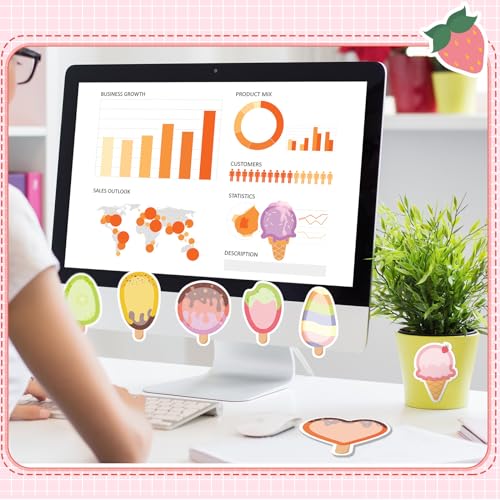 Yinder 24 Pads Ice Cream Sticky Notes Cute Kawaii Cartoon Self Adhesive | Bulk Memo Pads for Back to School Gift, Office Veterinary Supplies, Party Favors, Colorful Heart Triangle Shapes - style: Ice Cream