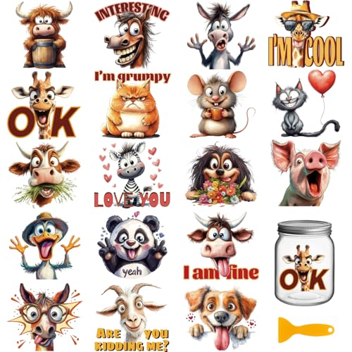 GLOBLELAND 18 Sheets Funny Animals Transfer Stickers 3.9x3.6inch Stupid Animals Decals Stickers Sarcasm Rub on Transfer for Vase Glass Mason Jar Decorations Art Crafts - style: Funny Animals