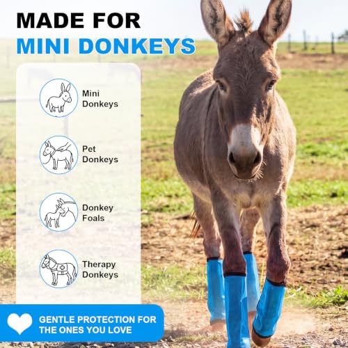 Donkey Fly Boots Set of 4, UV-Proof Breathable Mesh Leg Wraps with Built-in Nylon Support, Non-Slip Adjustable Closures, Summer Protection for Farm Donkeys, Pony, Mule(Mini,Blue,4) - color: Blue