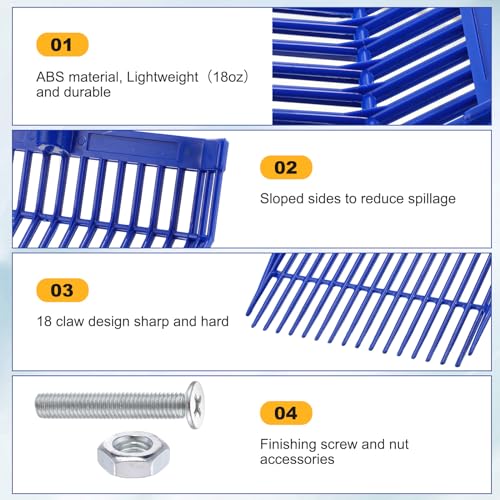 Lasnten 6 Pcs Manure Fork Head Bulk 18 Tines Pitch Fork Replacement Head with Screws and Nuts Durable Stable ABS Plastic Pitchfork for Horse Stall Picking up Manure(Blue) - color: Blue