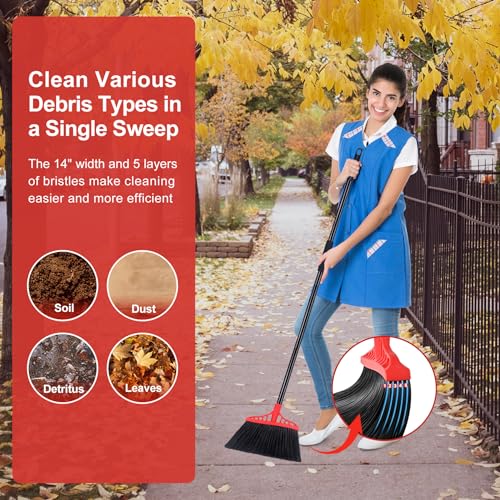 Heavy Duty Broom Commercial Indoor/Outdoor Broom 55Inch | with Stiff Bristles for Garage, Patio, Kitchen, Sidewalk, Wood, Tile, Concrete, Home cleaning（black and red） - color: Black and Red