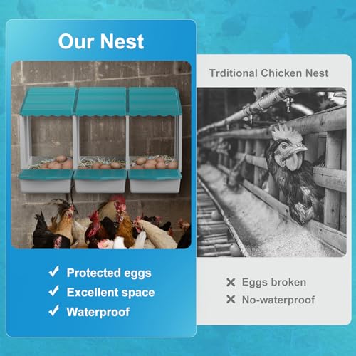 Chicken Nesting Boxes, 10 Hole Laying Boxes,2 Nest Mat, Plastic Roll Away Chicken Nest Box, Egg Roll Out with Perch Eggs Protected Collection Area, Poultry Modular House Egg Coop Nest Perch - size: Green 10 pack