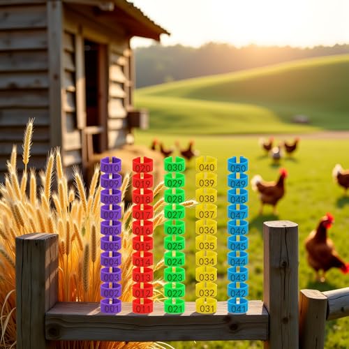 50Pcs Colorful Chicken Identification Band, Poultry Identification Band, Chicken Leg Bands, Clip-onn Band Tags Numbered Leg Rings, Poultry ID Band, Animal Identification Bands for Poultry Chicken