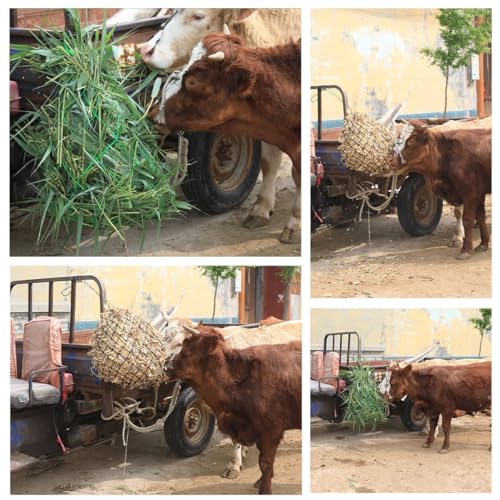 2-Pack Hay Bag Slow Feeder for Horses, Goats Supplies - Large Waterproof Hay Feeding Nets with Adjustable Hooks for Sheep, Cattle (2)