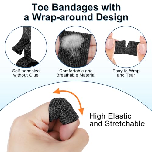 10 Rolls Self-Adhesive Bandages Wraps, Toe Caps & Toe Covers Bandages Set for Sports, Wrist, Ankle, Toes Fingers Protector (Black) - color: Black
