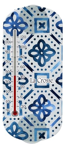 La Crosse 204-1520I 8-inch Analog Capillary Window Thermometer with Blue Lattice - color: Light Blue