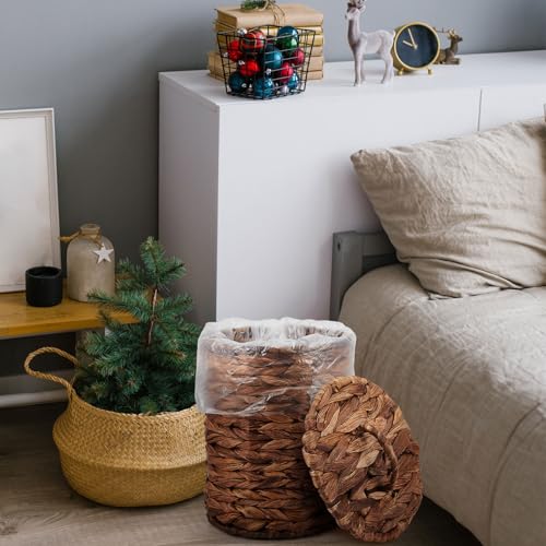 Ctosree 2 Pcs Wicker Trash Can Basket Woven Waste Basket with Lid Bathroom Wastebasket Garbage Bin with 100 Pieces of Trash Bags for Bedroom Farmhouse Home Office Kitchen(Deep Coffee, Small) - color: Deep Coffee,, size: Small