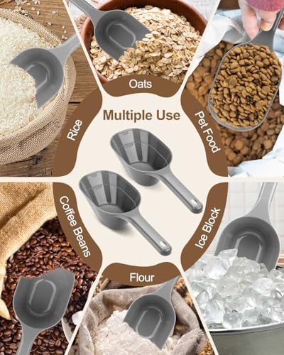 2 PACK Dog Food Scoop,1 Cup Capacity Pet Food Scoop For Dog and Cat (Grey) | Clear Markings for Precise Measuring 1/2 and 1 Cup Lines,Dishwasher Safe,Plastic,Portable and Sturdy - color: Grey