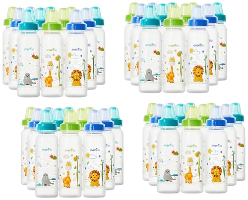 Classic Prints Polypropylene Bottles for Baby, Infant and Newborn - Blue/Green/Teal, 8 Ounce (Pack of 48) - size: 1 Count (Pack of 48)
