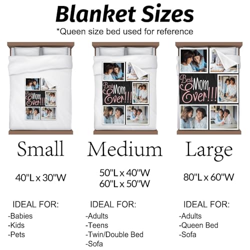 inkArts Custom Mom Blanket with 5 Photos Personalized Blanket with Pictures Customized Throw Gifts for Mom Grandma Photo Throw Blanket for Birthday Mother's Day, 15 Colors Available - color: 5 Photo-4