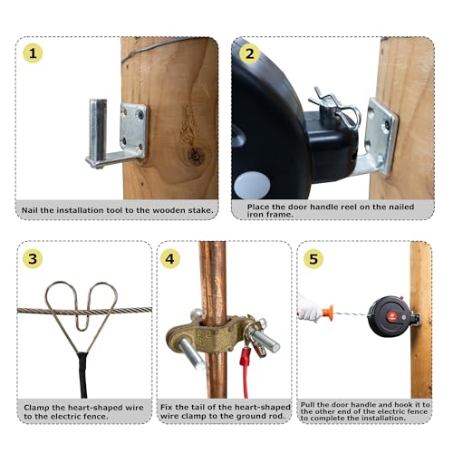 Electric Fence Gate Handle, Built in Diameter 6mm Electric Rope, Length 10M | Retractable, Enter and Exit Without Power Interruption, Uv Resistant, Highly Insulated, Easy To Install, 180° Installation
