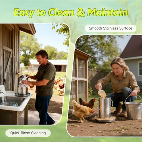 8.8 LB Stainless Steel Chicken Feeder, Gravity-Fed Poultry Feeder for Chickens & Ducks, Rust-Resistant Weatherproof Metal Feed Box with Handle, Large Capacity, Dry Feed Only