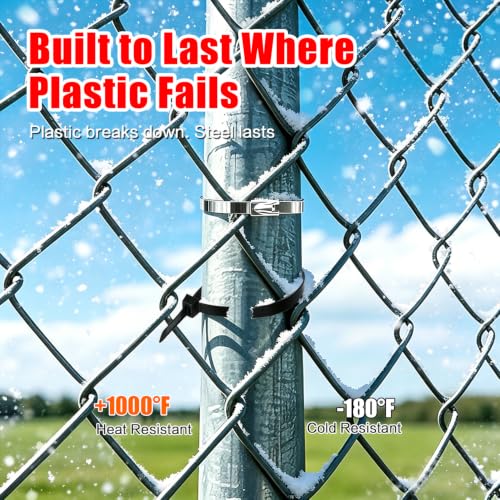 Metal Zip Ties Gun Set-For Fastening And Cutting Tie Special Tool,With 150pcs Stainless Steel Zip Ties Heavy Duty Outdoor，For Chain Link Fence Parts, Wire Fence Rolls,Exhaust Wrap, Poultry Fence