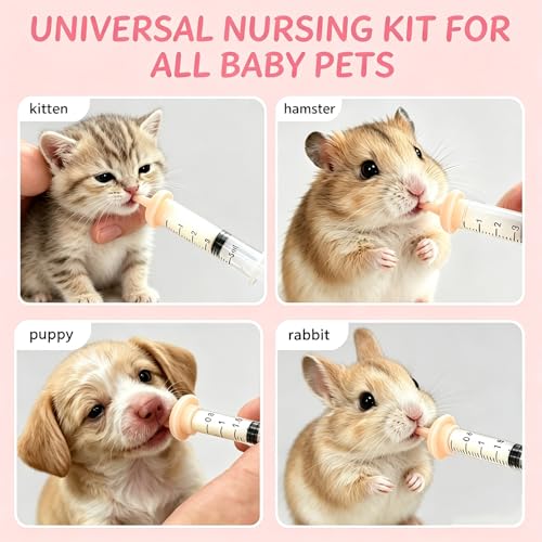 Pet Nursing Kit - Kitten Bottle Feeding Set with Mini Soft Nipples & Syringes for Newborn Puppies, Squirrels & Small Animals