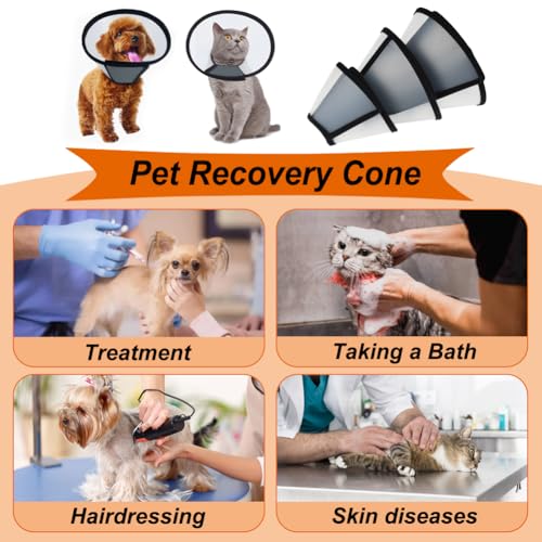 Vivifying Cat Cone, Adjustable Recovery Pet Cone, Three Sizes Lightweight Plastic Elizabethan Collar for Cats, Mini Dogs and Rabbits (Black) - size: M