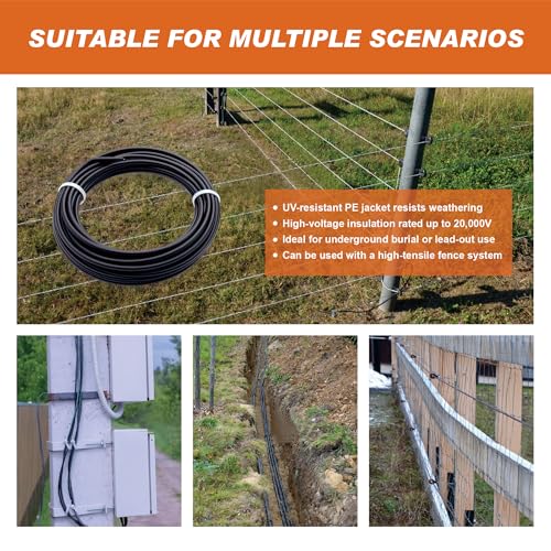 Electric Fence Wire Double Insulated Underground Hard Cable - 16Gauge, 36ft - Galvanized Steel Core - size: 16Gauge, 36Ft