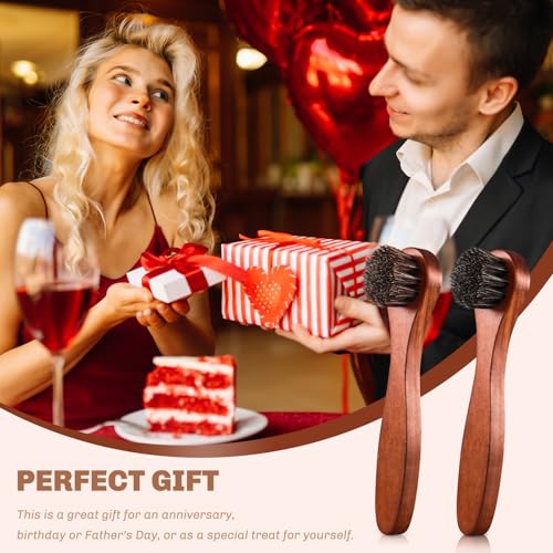 2 Pcs Horsehair Shine Shoes Brush Kit Polish Dauber Applicators Cleaning Leather Shoes Boots Care Brushes Suede Cleaner Brush(Brown Long Handle) - style: Brown Long Handle