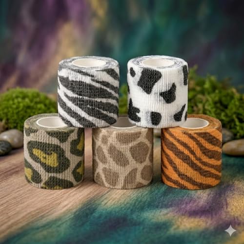 Premium Pet Vet Wrap — Non-Stick to Fur Self Adherent Bandage Wrap for Dogs, Cats & Horses, Breathable Cohesive Tape for Wounds, Paws & Legs, Animal Print Design - Pack of 2 - color: Leopard Print