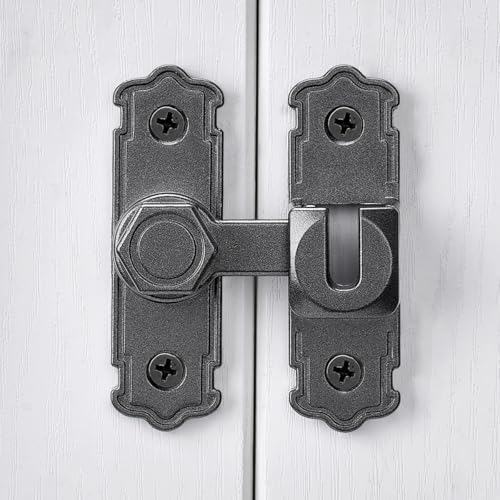 Grey Aluminum Alloy 90/180 Degree Gate Lock,Barn Door Latches | Flip Gate Latches,Right Angle Door Lock Latch,Sliding Door Latches,for bedroom,garage,window,pet enclosures,drawer,cabinet - color: Gray