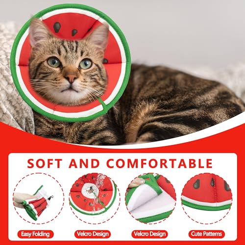 Soft Adjustable Cat Cone Collar, Comfortable Cat Recovery Collar | Suitable for Various Types of Cats,Elizabethan Neck Protective Collar for Cats After Surgery (Watermelon, Small) - color: Watermelon, size: Small