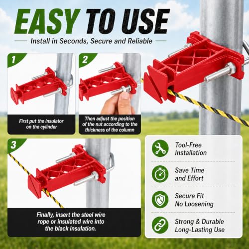 Tondiamo 48 Pcs Tube Post Insulator, Electric Chain Link Fence T Post Extender Insulators for Square Round Pipe Tubing Wire Vinyl Picket Fence (Red) | Extender Insulators for Square Round Pipe Tubing Wire Vinyl Picket Fence - style: Red