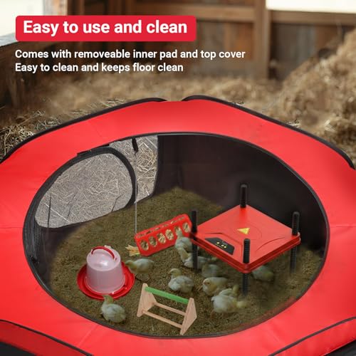 FAMIROSA Brooder Box for Chicks Starter Kit, Pop up and Breathable Chicken Brooders, Collapsible Brooding Box/Playpen with 10 x 10in Brooder Plate, Chicken Waterer, Feeder, Perch for Duck, Quail