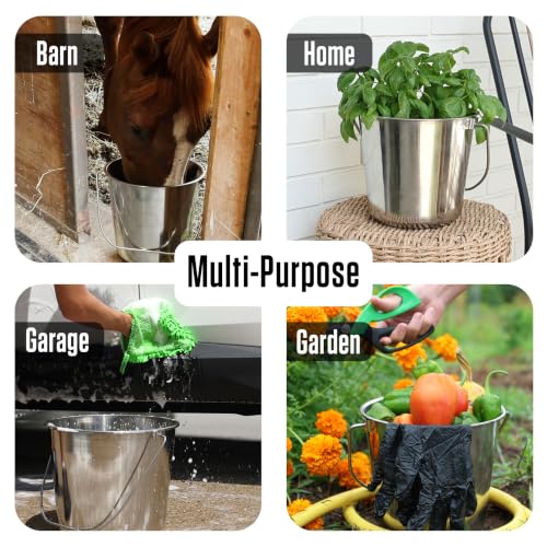 Grip Stainless Steel Bucket (4 Gallon) - Great for Pets, Cleaning, Food Prep - Hang on Fences, Cages, Kennels - Home, Garage, Workshop - size: 4 Gallon
