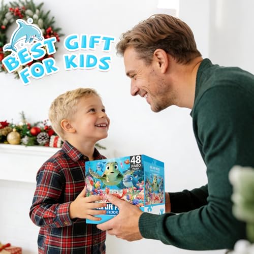 Jumbo Floor Puzzle for Kids, 48 Piece Animal Sea Turtle Puzzle Ages 3-8 | Extra-Thick Easy-Grip Pieces Form a 35.4 x 23.6-Inch Underwater Scene,Preschool Learning Educational Gift for Boys and Girls
