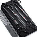 Gimars 7.0in Professional 4CR Stainless Steel Safety Round Tip 6 in 1 Dog Grooming Scissors Heavy Duty Titanium Coated Pet Grooming Scissor for Dogs, Cats and Other Animals - style: 7inch Black 6 in 1 Professional