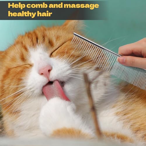Biaungdo 2 Pcs Dog Grooming Combs Set, Metal Dog Comb | Stainless Steel Removing Tangles and Knot, Cat Brush Grooming Tool for Long Haired Pets