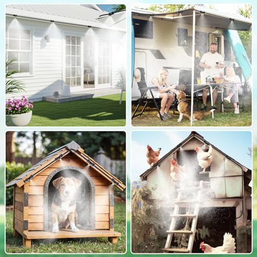 HOMENOTE Misting Cooling System with Timer, 59FT Misting Hose | 20 Brass Nozzles, 3/4" Brass Adapter, Water Timer with Mist Mode & Irrigation Mode, For Patio Cooling and Garden Watering - size: 59FT / 18M