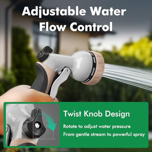 RESTMO Garden Hose Nozzle, Heavy Duty Metal Water Hose Nozzle with 7 Adjustable Spray Patterns, High Pressure Hand Sprayer with Flow Control, for Watering Plants & Lawns, Washing Cars & Pets, Gold - color: Gold