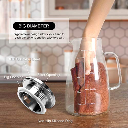 Aofmee Glass Pitcher with Lid and Handle, Glass Water Pitchers, 2 Liter | Thickened Borosilicate Glass Iced Tea Pitcher, Drip-free Spout, Heat Resistant, Stovetop Dishwasher Safe Jug Jar - size: 68oz