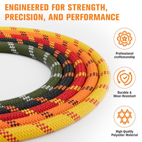 Double Braided Arborist Rigging Rope - 3/8 in X 220 ft 48 Strands Outdoor Pulling Heavy Duty Polyester Bull Rope for Swing Tree Work Camping Rescue Hiking - Orange - color: Orange, size: 3/8 inch X 220ft