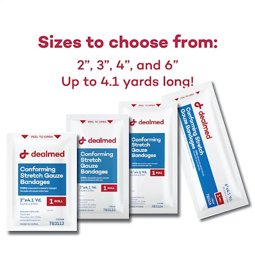Dealmed Sterile 4 in Stretch Gauze Bandage - Latex Free - 12 Rolls | Polyester Mesh, Individually Wrapped, Self Adhering, Non Adherent, Breathable, Conforming Design, First Aid Burn Care - size: 4 Inch (Box), style: Sterile